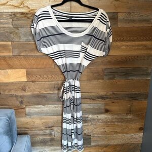 Felicity & Coco Black and White Striped Midi Dress